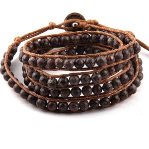 6mm Frauen Männer Schöne Korea Wachs Lava Edelstein Perlen Long Wrap Tiger Eye Armband 4 Wrap Armband - Product Image 3