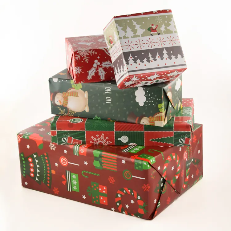 कस्टम क्रिसमस मुद्रित आवरण पर्यावरण के अनुकूल निविड़ अंधकार उपहार कागज पैकेजिंग के लिए रैपिंग पेपर रोल