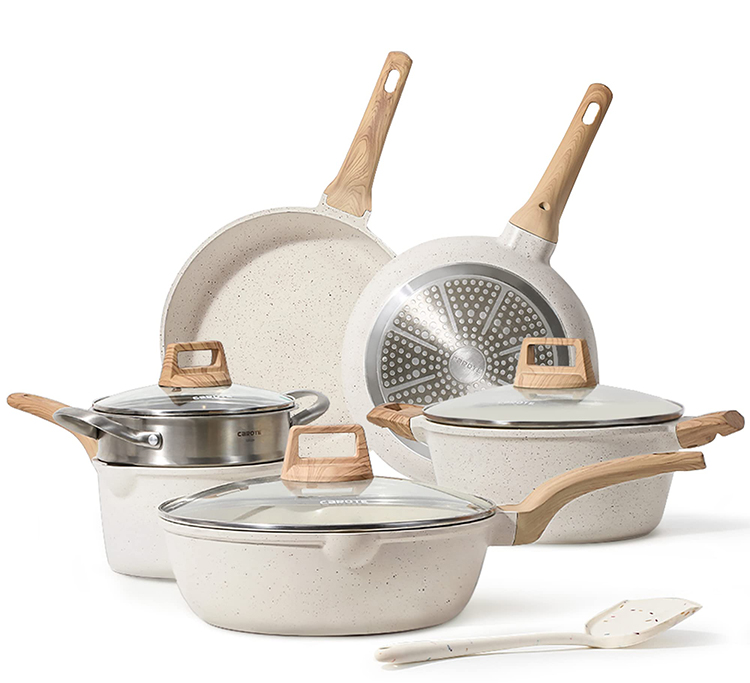 Juego de utensilios de cocina de granito colorido