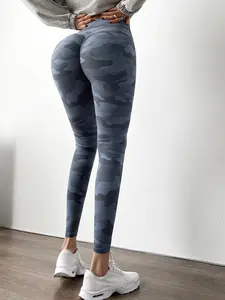 Legging de sport pour femme, pantalon court taille haute imprimé en camouflage Opaque, coupe Slim, contrôle du ventre