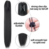 Perruque synthétique longue et droite tendance transfrontalière avec pince à cheveux queue de cheval volumineuse, permable et colorable, fabriquée à la machine
