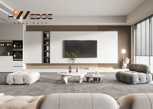 מודרני סלון אגוז סלון עץ טלוויזיה לעמוד ארון עם מגירה מתכווננת הוביל קונסולת מדיה עבור ריהוט הבית - Product Image 4