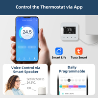Termostato Inteligente Zigbee de Bajo Consumo para Caldera, Programación Diaria de 6 Periodos, Contacto Seco, Batería/USB-C