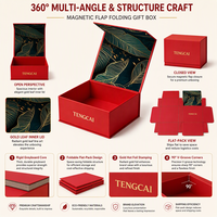 Boîte cadeau pliante de luxe rouge festive personnalisée avec rabat magnétique, emballage en carton à feuille d'or, fabricant en gros