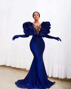 Modest Velvet Mermaid Prom Dresses Plus Size Ruffles Capped Sleeve Elegant Formal Evening Gowns 2021 vestido de novia