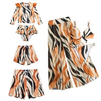 Groothandel Grote Maat Familie Bikini Set Strik Hoge Taille Zwemkleding OEM Moeder Dochter 2-delig Gerimpeld Print Badpak
