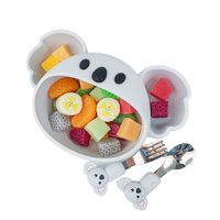 Bol d'alimentation pour bébé en silicone en forme de koala mignon avec compartiments et couverts assortis, outils de cuisine pour le sevrage des tout-petits, vente en gros OEM
