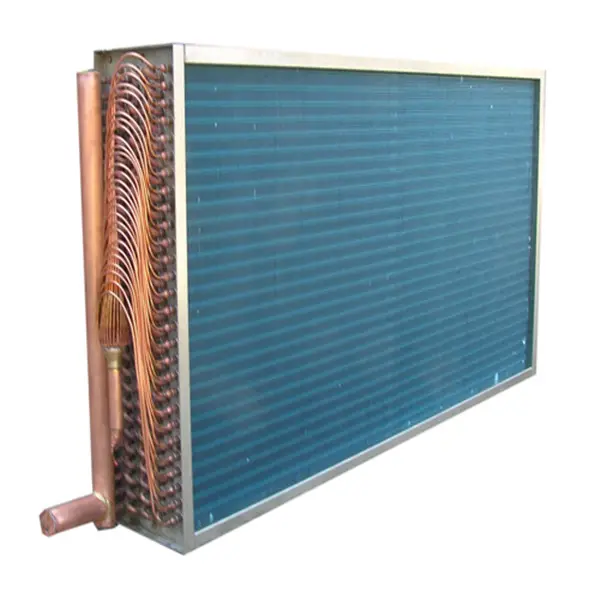 Koelkast Luchtverwarmer Warmtewisselaar Warm Water Dx Koelspoel Koperen Buis Aluminium Blauwe Vin Droge Condensor Verdamper Spoel