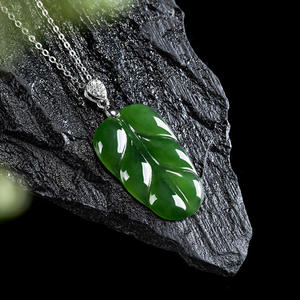 Pendentif en jaspe de jade naturel de Hotan, feuille, incrustation argent 925, accessoires féminins tendance et simples, avec certificat d'expertise D865 - Product Image 4