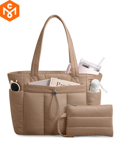 New Design Puffer Gym Tote Bag Women Lightweight Portable Durable Handbag Quilted Shoulder Bag Floral Pattern Zipper Pol