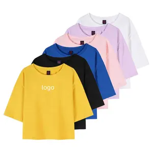 2023 estate Top corto per <span class=keywords><strong>donna</strong></span> con ricamo personalizzato con piume <span class=keywords><strong>T</strong></span>-<span class=keywords><strong>Shirt</strong></span> con bottone Tie - Product Image 1