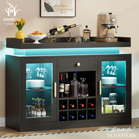 JIAMEIJIA Meuble Bar Moderne Noir avec Éclairage LED, Porte Vitrée et Casier à Vin – Vente en Gros Usine pour Détaillants