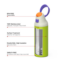 Bouteille d'eau isotherme en acier inoxydable 18/8 avec un couvercle, deux modes de consommation (direct et avec paille), sans BPA, gourde de sport