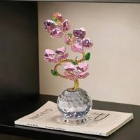 Ornamen Bunga Kristal dengan Batang Emas Berlapis Emas Polihedral yang Dipasang dengan Tangan, Karya Seni Floral