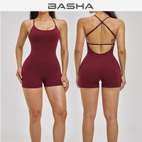 Combinaison de yoga à dos croisé, effet push-up, short une pièce, body de sport, polyester et coton, sans couture, coupe ajustée, vêtements de sport