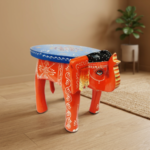 Taburete de Madera Hecho a Mano con Forma de Elefante, Decoración Bohemia, Diseño Art Deco, Color Rojo y Azul, Decoración para el Hogar, Montaje en el Suelo, 1 Pieza - Product Image 1