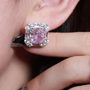 S925 Sterling Silver Pink Diamond Stud Earrings Cute Cherry Blossom Pink Ins Ear Rings