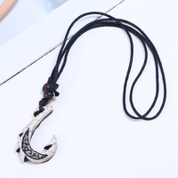 Collier pendentif hameçon maori néo-zélandais pour homme, bijou rétro imitation hameçon de Maui