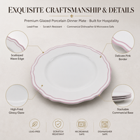 Service de vaisselle en porcelaine vintage rose à bord festonné, assiettes en céramique pour hôtels de luxe, banquets de mariage, location en gros