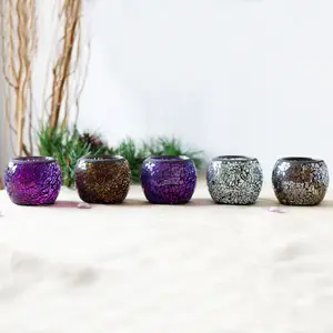 Colorful Mosaic Glass Tea Light Holders Round Bowl Votive Candle Holders Pillar Candle Stands Handmade By Adiba Home Decor