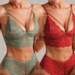Custom Groen Rood Vrouwen Sexy Borst Wrap 2 Delige Set Dames See Through Transparant Kant Groothandel Erotische Lingerie Set - Product Image 1