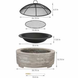 Brasero Moderno de Piedra Sintética de 35 Pulgadas de Diámetro con Asas, Chimenea de Gas Natural para Exteriores con Pantalla Protectora de Chispas, Color Gris Claro - Product Image 5