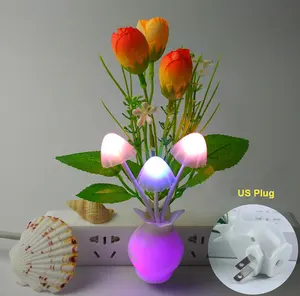 Auto Dusk to Dawn Sensor Decorative Plug in Night Lights Dream Nightlight Tulip Flower Mushroom Night Lights for Living Room