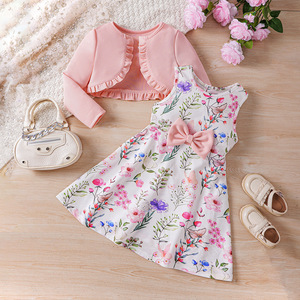 Abbigliamento per Bambine Nuova Collezione Primavera Autunno 100% Lana Tessuto Floreale Pettinato Antirughe Set Cardigan Lavorato <span class=keywords><strong>a</strong></span> Maglia Vendita Calda - Product Image 4