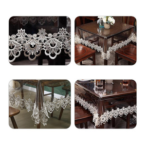 HuiHe Housse de <span class=keywords><strong>table</strong></span> élégante en <span class=keywords><strong>PVC</strong></span> transparent, nappe en vinyle transparente, 100% imperméable, protection de <span class=keywords><strong>table</strong></span> avec bordure en dentelle blanche délicate - Product Image 4