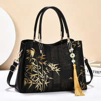 Sac à main vintage imperméable en jacquard pour femme, avec fermeture éclair, deux sangles, breloque à pompon, grande capacité, sac fourre-tout de travail à porter à l'épaule
