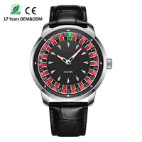 Montre de luxe pour homme de haute qualité, style casino, boîtier en acier inoxydable, cadran rotatif automatique lumineux, étanche 3 ATM, bracelet en cuir