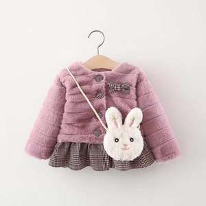 Chaqueta de lana con lazo y dobladillo a cuadros para niños, mochila informal de conejo para edades de <span class=keywords><strong>11</strong></span> años, venta al por mayor, invierno, 2021 - Product Image 5