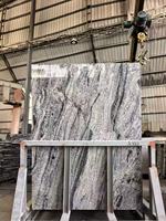 Granit naturel noir gris avec des veines blanches beiges, aspect brossé, grandes dalles et demi-dalles modernes pour villa et parc