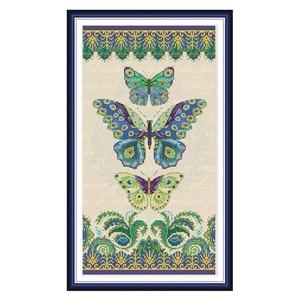Kit de broderie au point de croix DIY, motif trois papillons paons, bordure ornementale, style <span class=keywords><strong>Art</strong></span> <span class=keywords><strong>Nouveau</strong></span> Bohème, pour décoration artistique de salon - Product Image 2