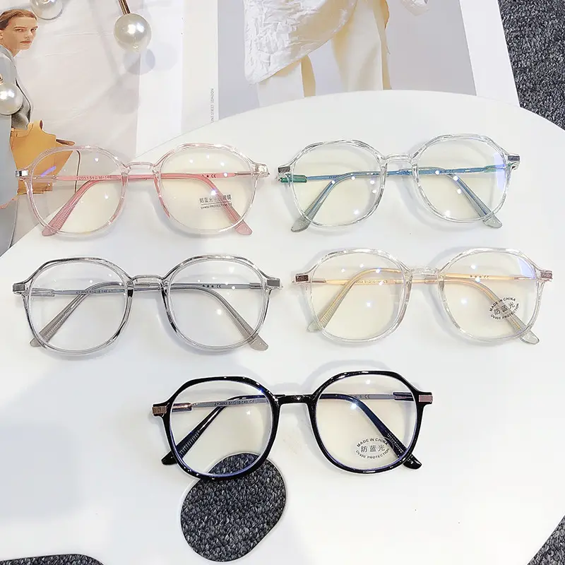 Hochwertige polygonale optische Rahmen Frauen Metallrahmen Anti-Blaulicht Brillen