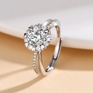 Anillo de Diamante Moissanita Brillante, Anillo Abierto de Plata con Microincrustaciones de Circonio, Anillo de Boda Ajustable para Mujer - Product Image 2