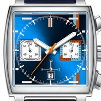 Herren Automatik-Chronograph mit Quadratischem Gehäuse, 24-Stunden-Zweitachterzeiger und Lederarmband