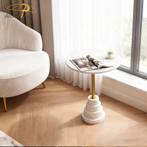 Mesa de Centro Redonda de Lujo para Bistro, Mesa Auxiliar Moderna de Travertino para Balcón, Sala de Estar, Mesa de Café para Espacios Pequeños - Product Image 5