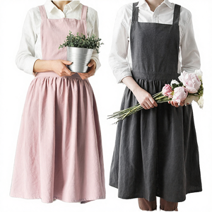 Delantal de algodón y lino con tirantes cruzados al por mayor, con logotipo personalizado, para floristería, jardinería, cafetería, cocina, repostería, restaurante, OEM - Product Image 4