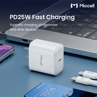Chargeur rapide compact Miccell 25W pour téléphone, type C, avec câbles de données C vers C pour tous les téléphones et usage quotidien