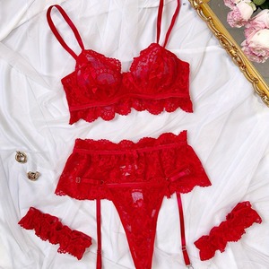New Hot Selling Sexy Lingerie Fun Lingerie High-end French Lace <b>Perspective</b> Comfortable Embroidery Sexy Set of Three Pieces - Product Image 3
