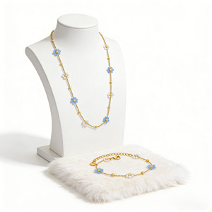 Stainless Steel Flower Necklace <b>Bracelet</b> <b>Set</b> With Pearl Women's Jewelry Gift - Product Image 4