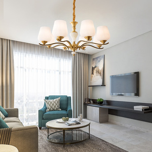 Lusso soggiorno lampadario in ottone giada luce pendente villa grande soffitto rotondo lampada a sospensione camera da letto illuminazione retrò classica - Product Image 6