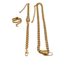 Maßgefertigtes 18K Vergoldetes Edelstahl Zirkon Kubanische Kette Halskette Armband Ring Set Party-Schmuckset für Damen