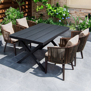Juego de Muebles de <span class=keywords><strong>Comedor</strong></span> <span class=keywords><strong>para</strong></span> Exterior de Diseño Moderno, Rectangular, Negro, de WPC, <span class=keywords><strong>para</strong></span> <span class=keywords><strong>8</strong></span> <span class=keywords><strong>Personas</strong></span>, Mesa y Sillas, <span class=keywords><strong>para</strong></span> Villas y Hoteles - Product Image 2