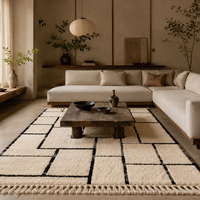 Tapis en laine noué à la main abstrait, design moderne et vibrant, poils moyens, forme rectangulaire, pour salon et chambre à coucher
