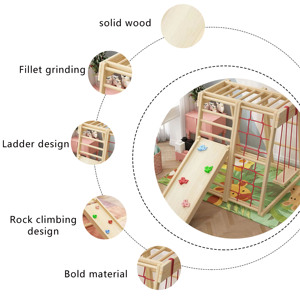 Indoor Playground 9-in-1 Jungle Gym Kids Climbing Toys Montessori Philosophy Style Wooden Climber <b>Play</b> - Product Image 4