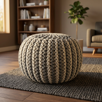 Pouf ottoman rond de luxe moderne et confortable en coton avec rangement pour entrée/chambre, console de jardin, design incrusté d'os