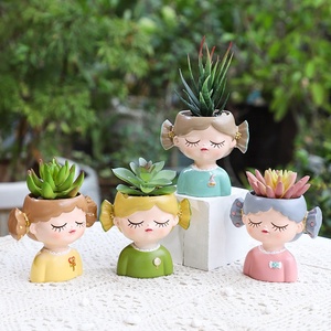 Mini Maceta ROOGO <span class=keywords><strong>de</strong></span> 4 Pulgadas en Varios Colores, Diseño <span class=keywords><strong>de</strong></span> Cabeza <span class=keywords><strong>de</strong></span> Mujer con Flores, Maceta para Suculentas y Plantas Carnosas, Decoración para Hogar, Oficina y Escritorio - Product Image 3