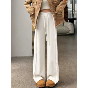 Nhà Máy Bán Buôn Side Fringe Dệt Kim Rộng Quần Chân Cao Eo Dày Giản Dị Quần Cho Phụ Nữ - Product Image 1